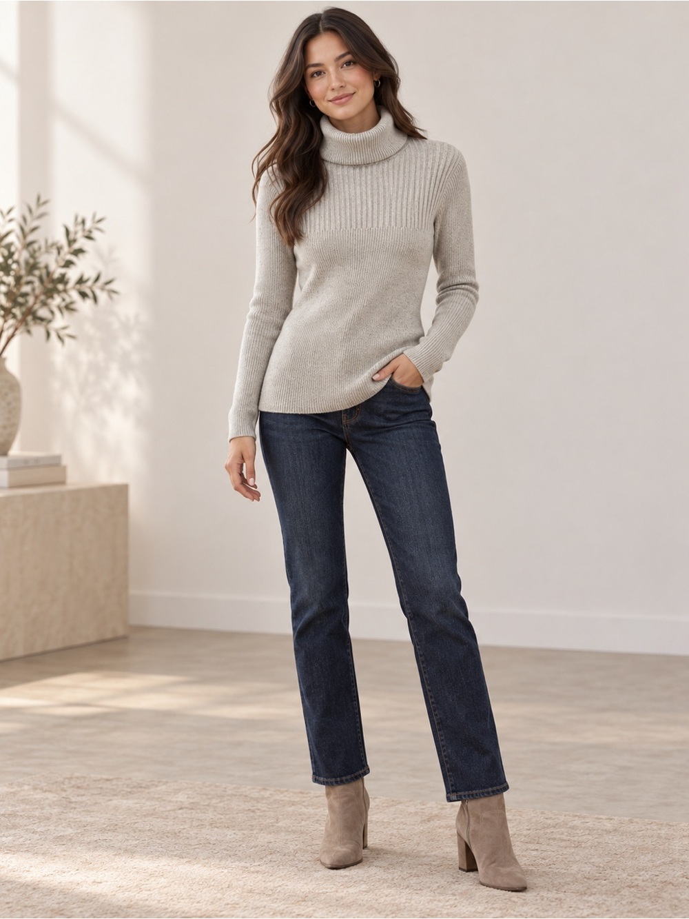Tommy Hilfiger Gray 100% Cotton Ribbed Turtleneck Sweater L